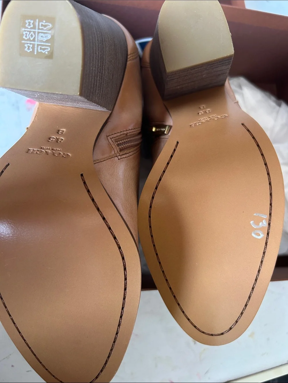 Coach Women's Cognac Leather Ankle Booties